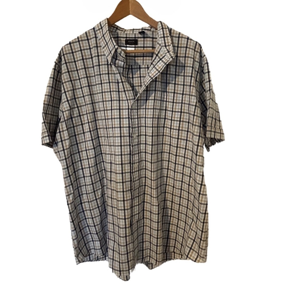 Men’s Arrow Tan/Black/Cream/Grey‎ Plaid Short Sleeve Button Up Shirt
